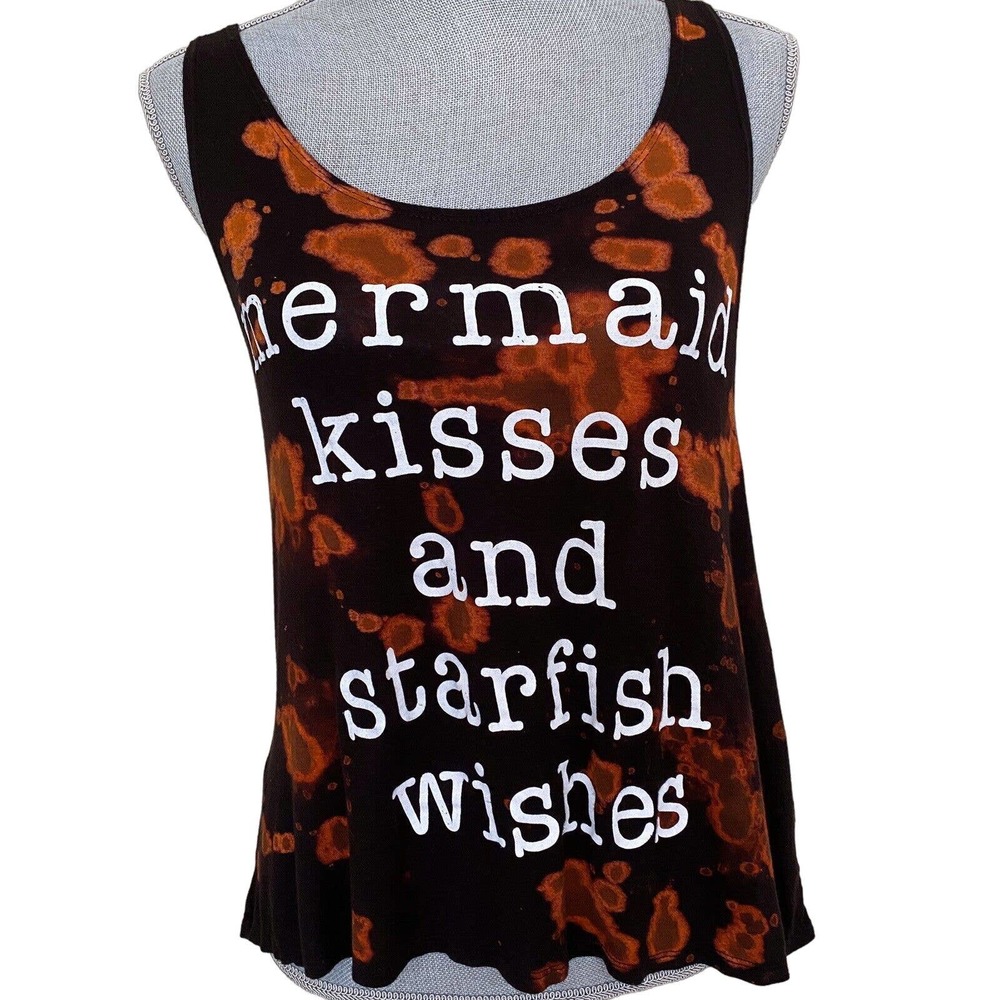 🌵 Mermaid Kisses & Starfish Wishes Women's Upcycled Bleached Tank Top - Small